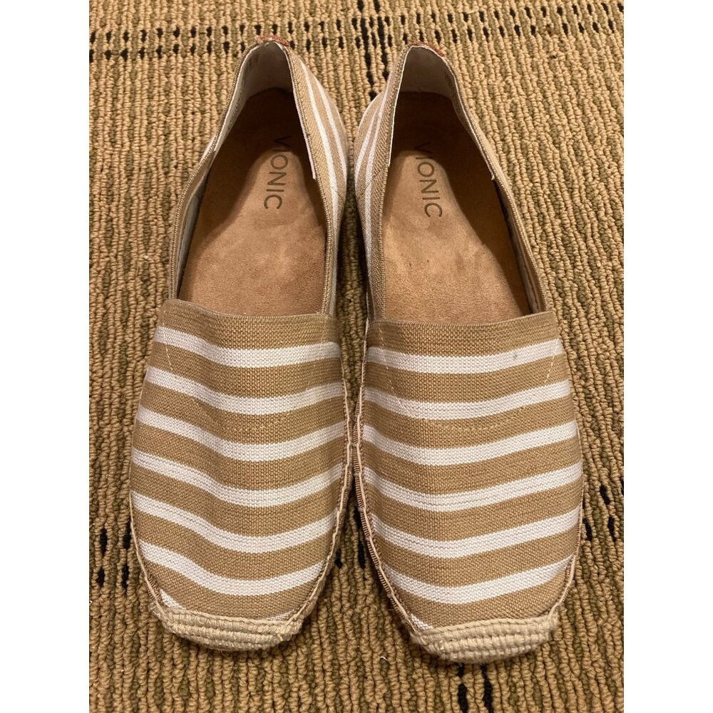 Vionic Valeri Tan and White Striped Espadrilles Size 8.5